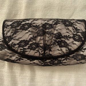 Black and beige lace clutch with over the shoulder option (black strap).